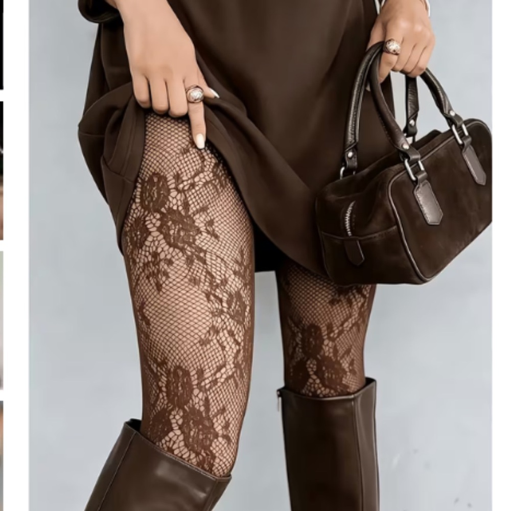 Soon NEW 10/5 Boho Brown Lace floral Fishnet Tights -